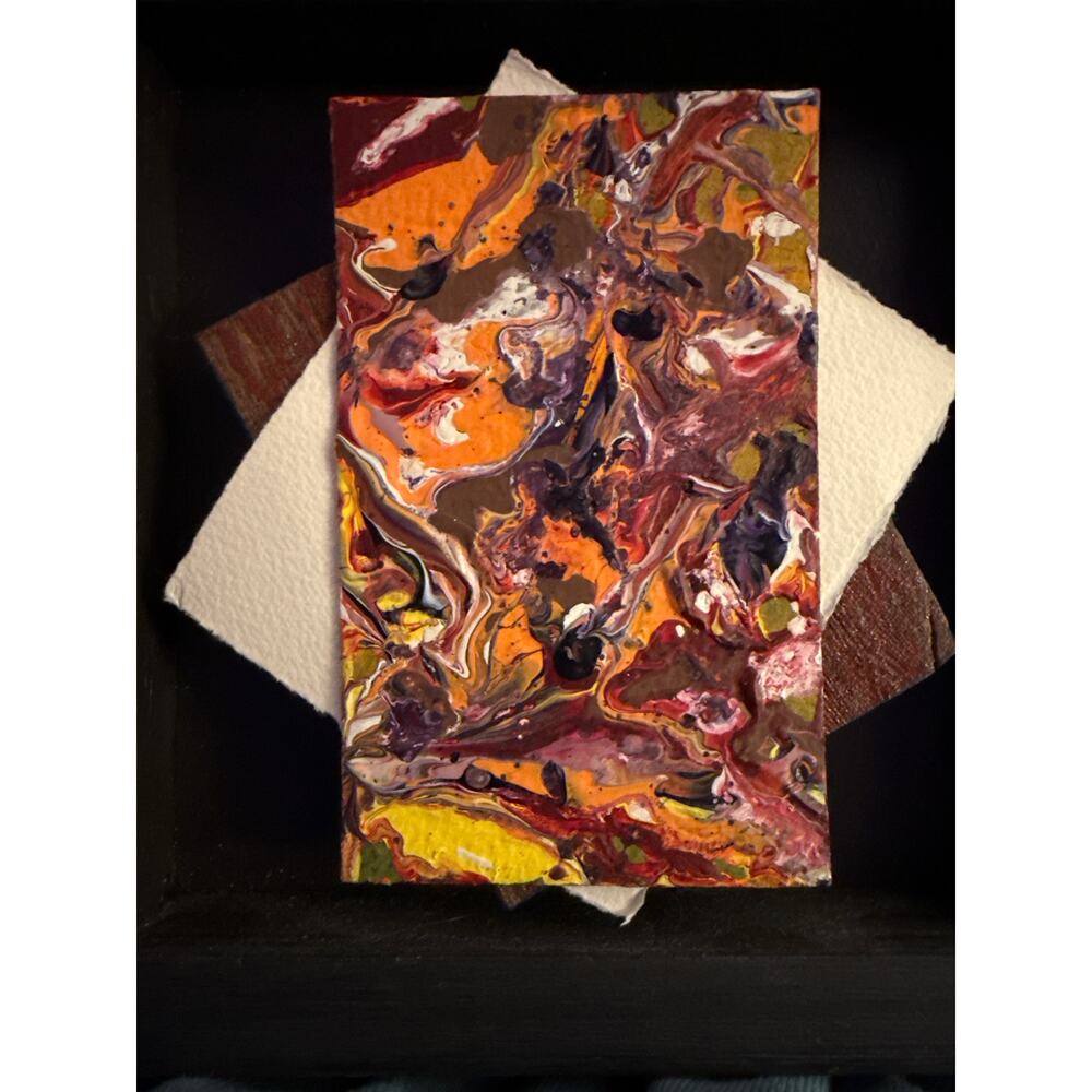 Jeff Tabor “Abundance” 2021 Original Abstract Acrylic Painting Shadow Box 4x4 - Picture 5 of 5